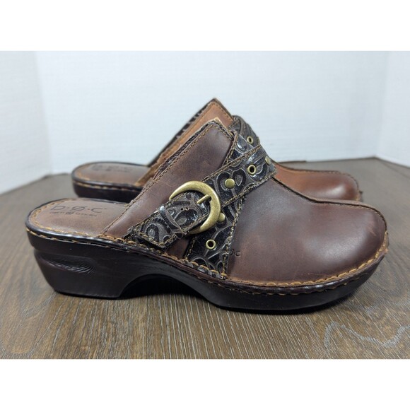 BOC Born Karley Clogs Mules Women's 10 Brown Tooled Leather Buckle Slip Ons - Picture 5 of 14